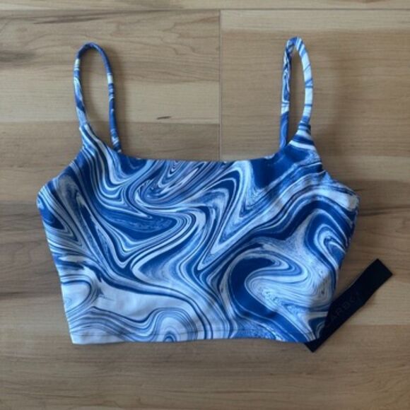 Carbon38 Long Line Printed Cami Marble Swirl Blue White Sports Bra Sz Small NWT‎ - Picture 1 of 6